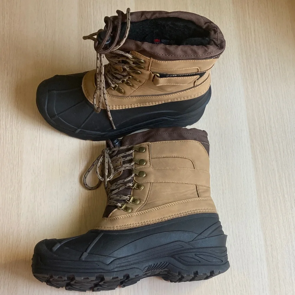 Weatherproof Carl 3M Thinsulate Boots Carmel Tan and Black Men's Snow Boots sz 8